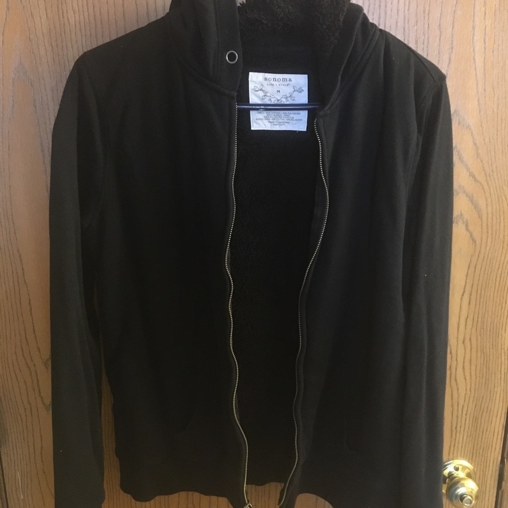 Sonoma Medium Faux Fur Lined Black Zip Hoodie